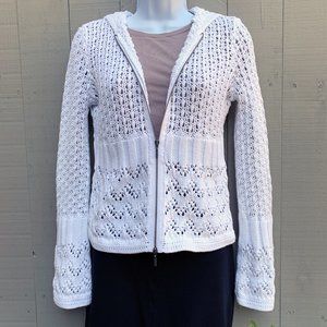 CAbi 100% Cotton White Crochet Style Sweater Size S